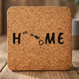 Hawaii square cork coaster engraved with HOME using the state outline as the letter O