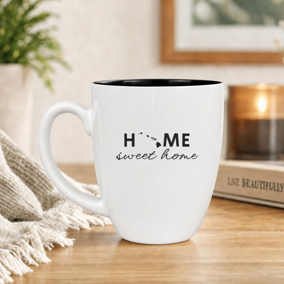 Hawaii Home 16 oz Ceramic Coffee Mug, State Outline Design