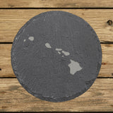 Hawaii round slate coaster with the full state shape engraved