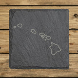 Hawaii square slate coaster engraved with a clean state outline