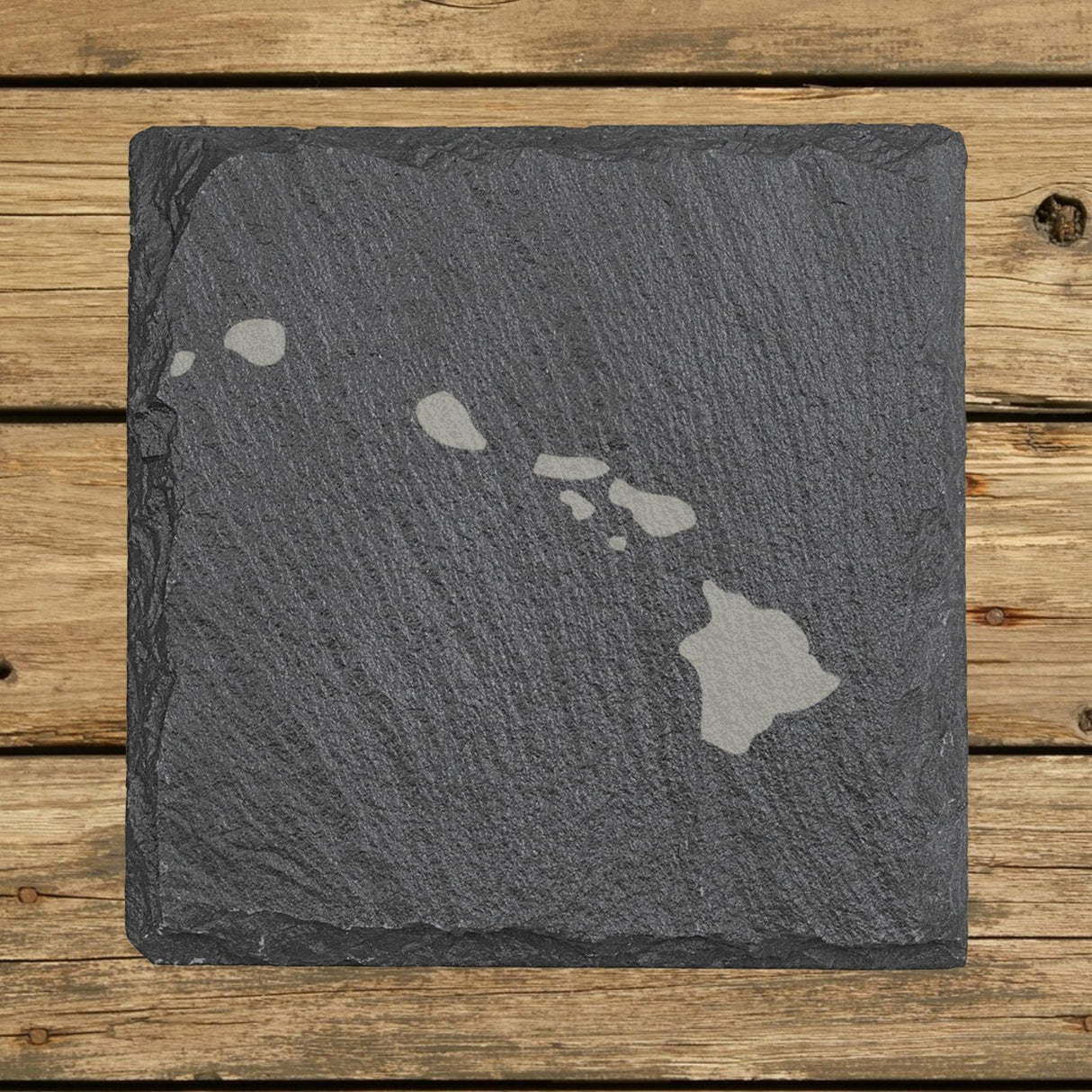 Hawaii square slate coaster with the full state shape engraved