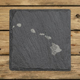 Hawaii square slate coaster engraved with the state shape in ornate floral scrollwork