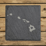 Hawaii square slate coaster engraved with the state shape and a heart