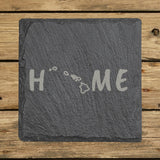 Hawaii square slate coaster engraved with HOME using the state outline as the letter O