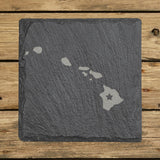 Hawaii square slate coaster engraved with the state shape and a star