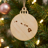 Hawaii round wood Christmas ornament engraved with the state shape and a heart