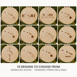 Hawaii wood Christmas ornament, laser engraved natural wood