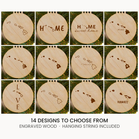 Hawaii wood Christmas ornament, laser engraved natural wood