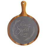 "Home Sweet Home" Round Acacia Wood/Slate Cutting Board - Laser Engraved