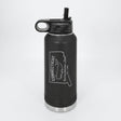 Black 32 oz insulated water bottle laser engraved with a Connecticut design of a sperm whale