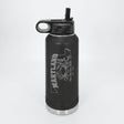 Black 32 oz insulated water bottle laser engraved with a Maryland design of a blue crab on the Chesapeake