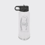 White 32 oz insulated water bottle laser engraved with a Pennsylvania design of the Liberty Bell
