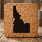 Idaho square cork coaster with the full state shape engraved