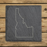 Idaho square slate coaster engraved with a clean state outline