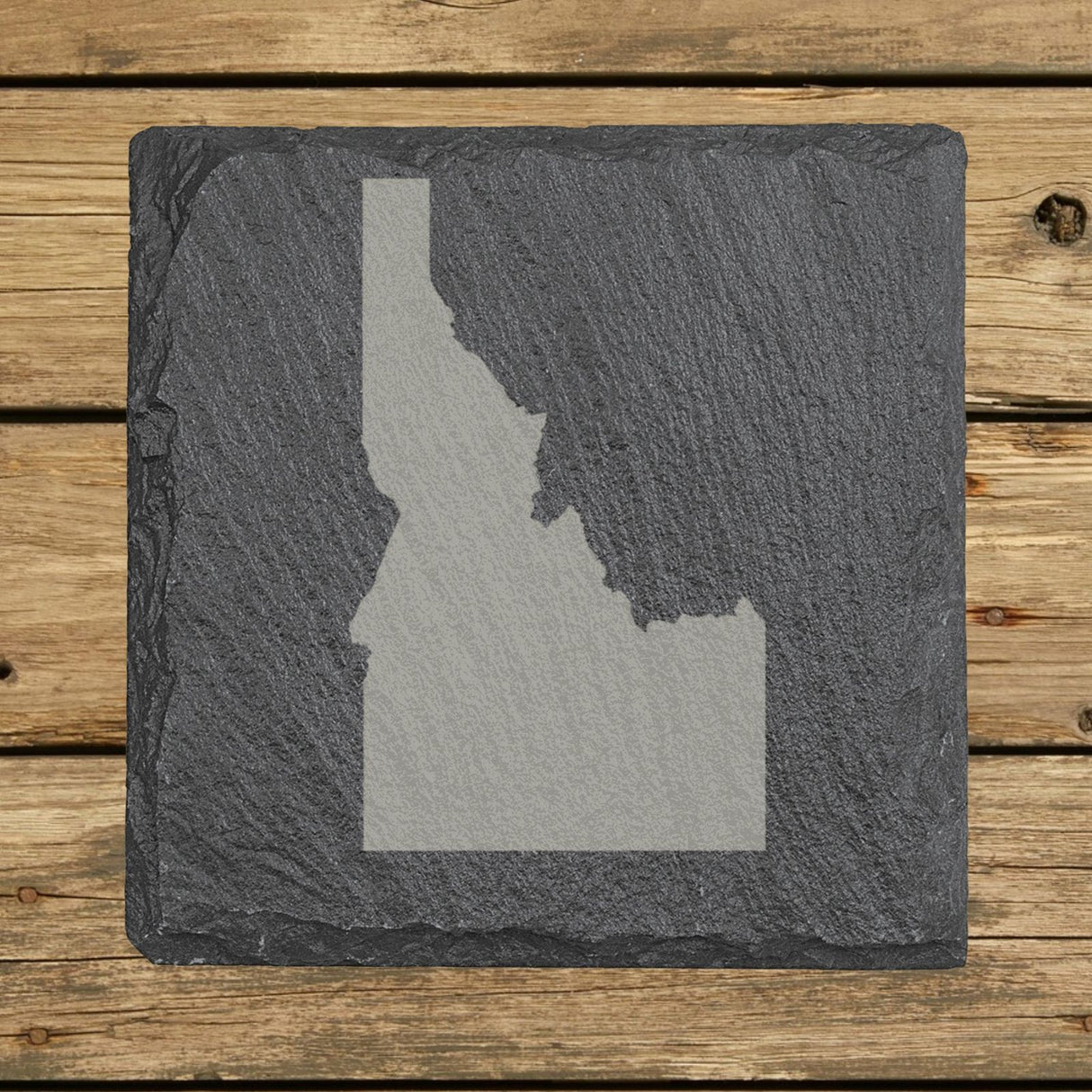 Idaho square slate coaster with the full state shape engraved