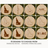 Idaho wood Christmas ornament, laser engraved natural wood