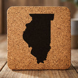 Illinois square cork coaster with the full state shape engraved