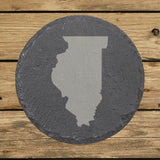 Illinois round slate coaster with the full state shape engraved