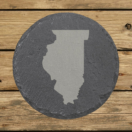 Illinois round slate coaster with the full state shape engraved