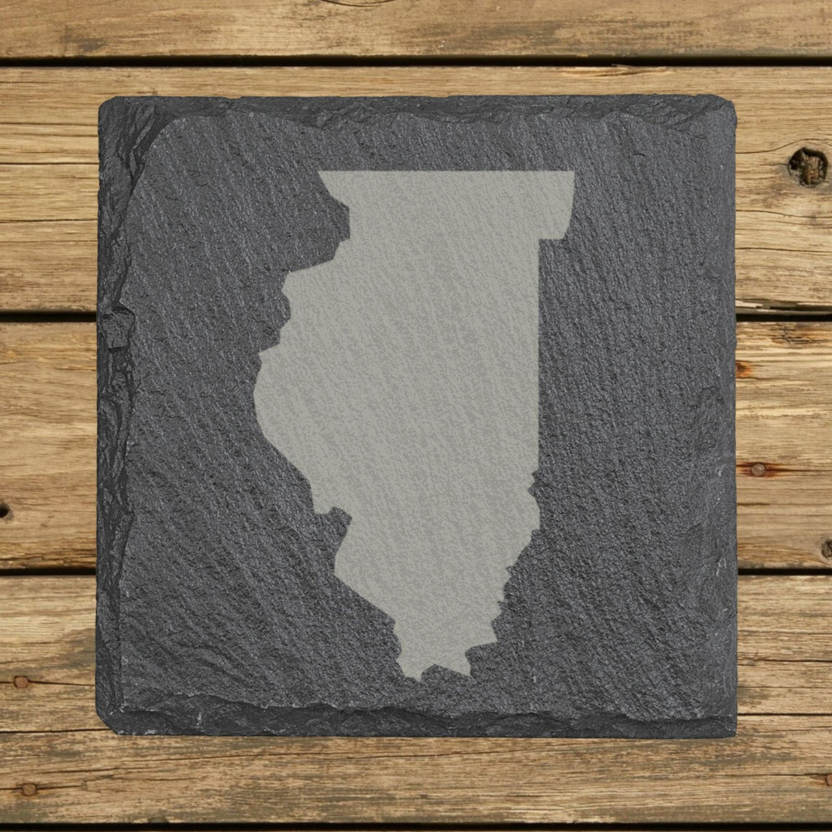 Illinois square slate coaster with the full state shape engraved