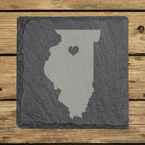 Illinois square slate coaster engraved with the state shape and a heart