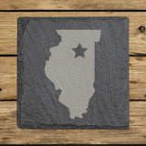 Illinois square slate coaster engraved with the state shape and a star