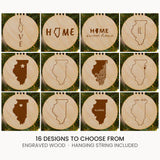 Illinois wood Christmas ornament, laser engraved natural wood