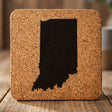 Indiana square cork coaster with the full state shape engraved