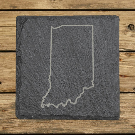 Indiana square slate coaster engraved with a clean state outline