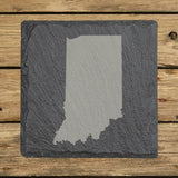 Indiana square slate coaster with the full state shape engraved