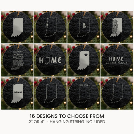 Indiana slate Christmas ornament, laser engraved natural stone