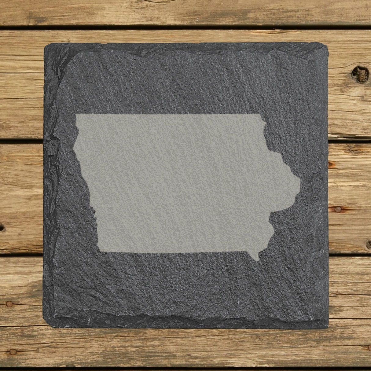 Iowa square slate coaster with the full state shape engraved
