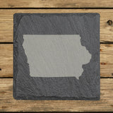 Iowa square slate coaster with the full state shape engraved