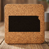 Kansas square cork coaster with the full state shape engraved