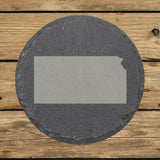 Kansas round slate coaster with the full state shape engraved