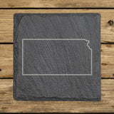 Kansas square slate coaster engraved with a clean state outline