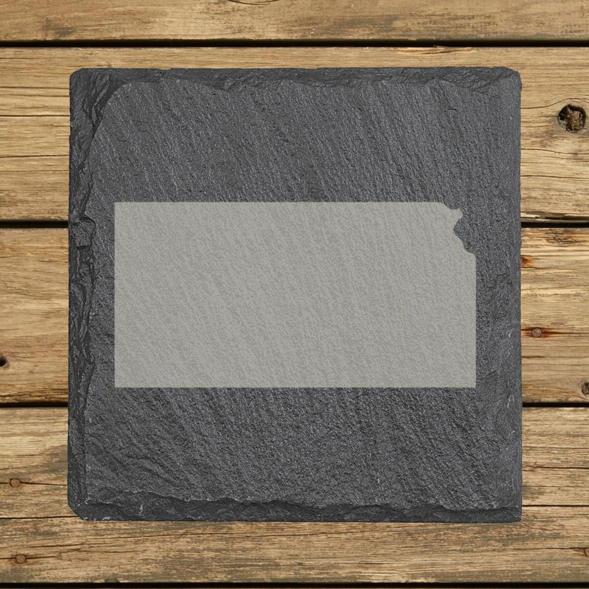 Kansas square slate coaster with the full state shape engraved