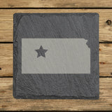Kansas square slate coaster engraved with the state shape and a star