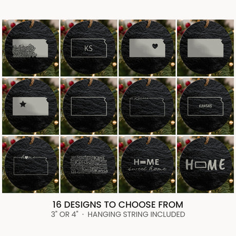 Kansas slate Christmas ornament, laser engraved natural stone