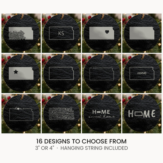 Kansas slate Christmas ornament, laser engraved natural stone