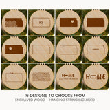 Kansas wood Christmas ornament, laser engraved natural wood