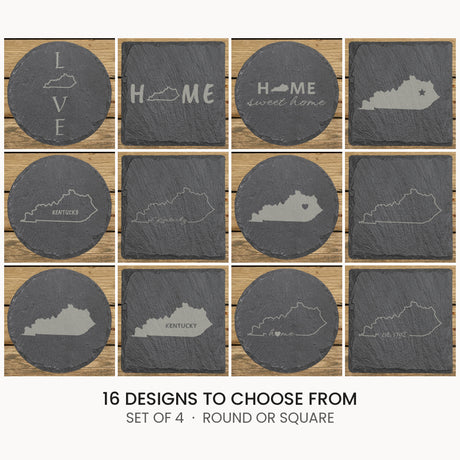 Kentucky slate coaster set, laser engraved natural stone