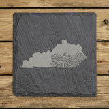 Kentucky square slate coaster engraved with the state shape in ornate floral scrollwork