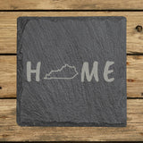 Kentucky square slate coaster engraved with HOME using the state outline as the letter O