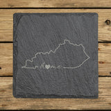Kentucky square slate coaster engraved with the state outline and home in script with a heart