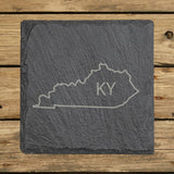 Kentucky square slate coaster engraved with the state outline and KY initials