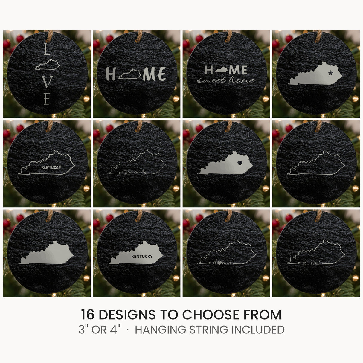Kentucky slate Christmas ornament, laser engraved natural stone