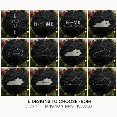 Kentucky slate Christmas ornament, laser engraved natural stone