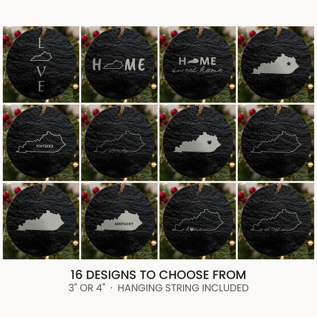 Kentucky slate Christmas ornament, laser engraved natural stone