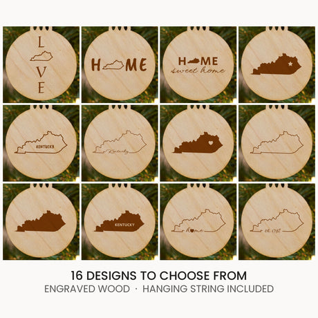Kentucky wood Christmas ornament, laser engraved natural wood